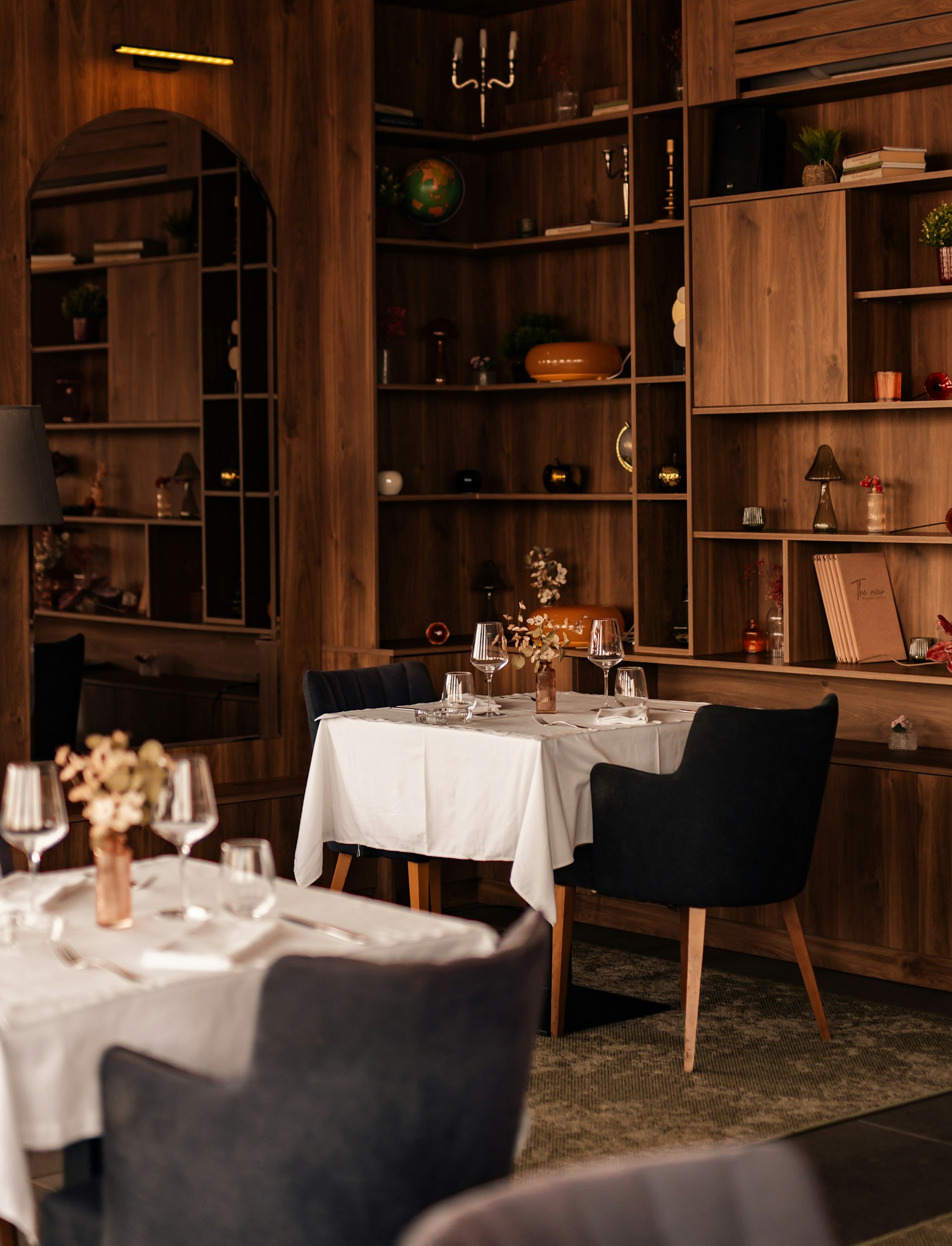 Elegant private dining room prepared for dinner
